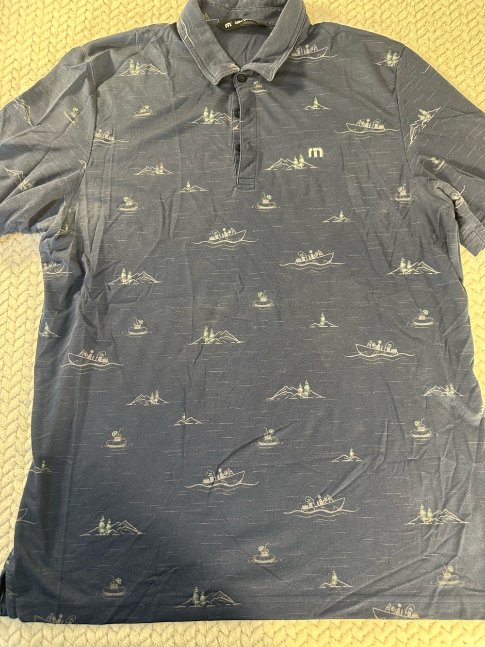 Travis Mathew Men’s XL Blue Short Sleeve Golf Polo Shirt W Design